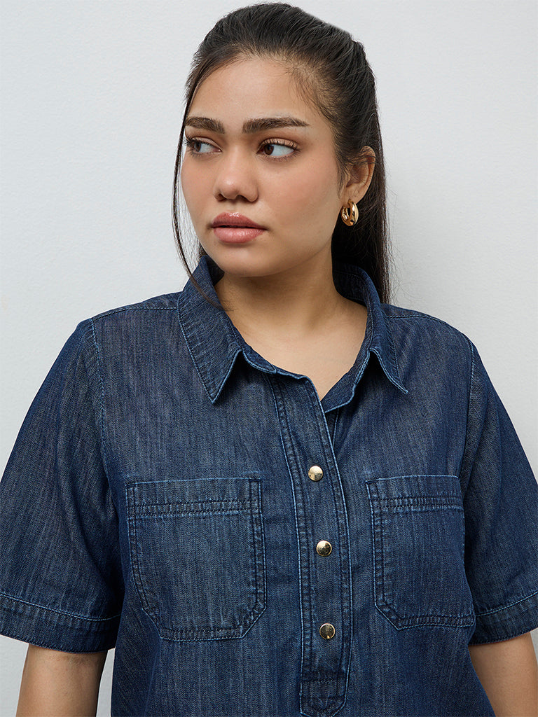 Gia Dark Blue Denim Blouse