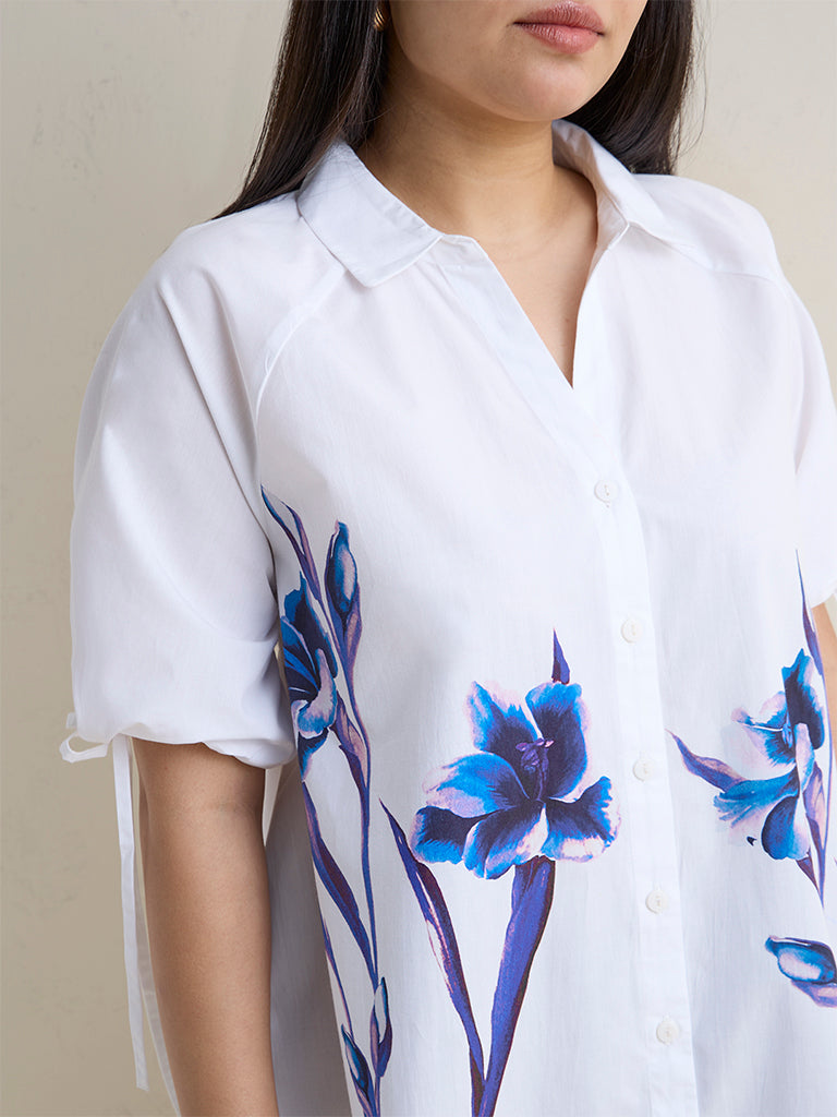 Gia White Floral Printed Cotton Blouse
