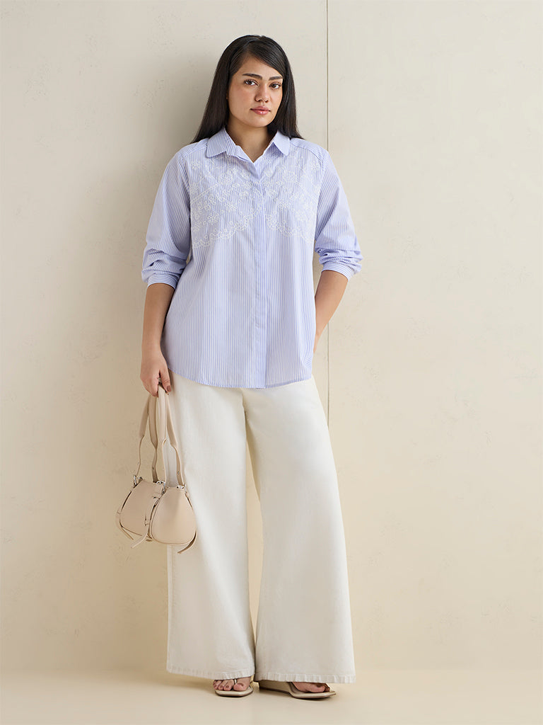 Gia Blue Striped Cotton Shirt