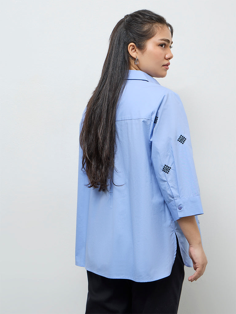 Gia Light Blue Embroidered Cotton Shirt