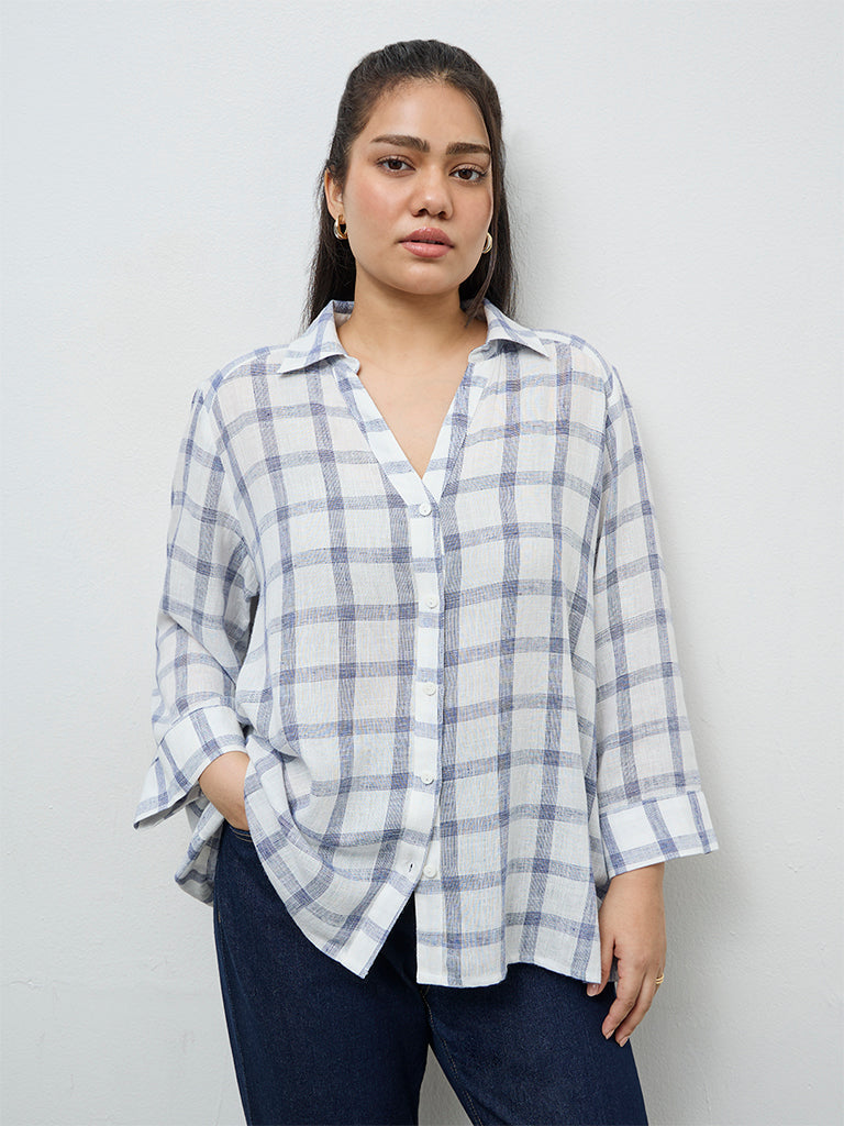 Gia White Checkered Cotton Shirt
