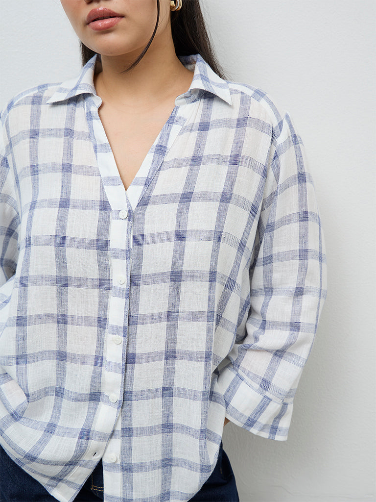 Gia White Checkered Cotton Shirt