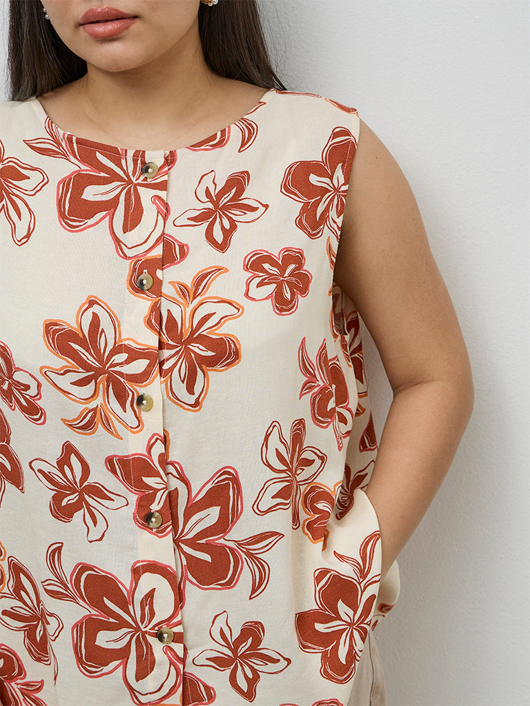 Gia Off-White Floral Printed Linen-Blend Blouse