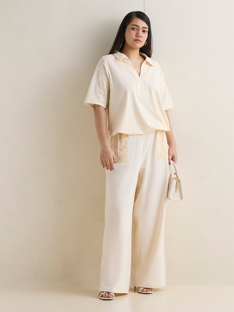 Gia Cream Embroidered Cotton-Blend Blouse