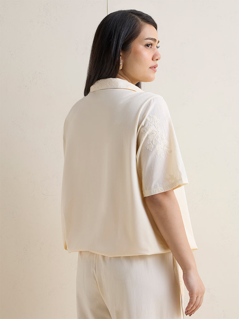Gia Cream Embroidered Cotton-Blend Blouse