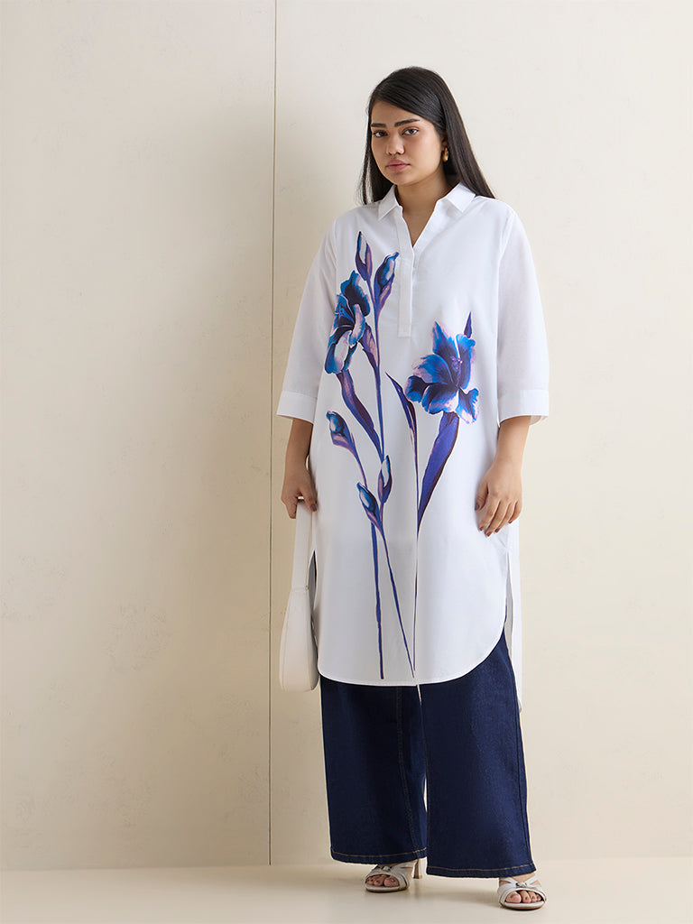 Gia White Floral Pattern Cotton Tunic