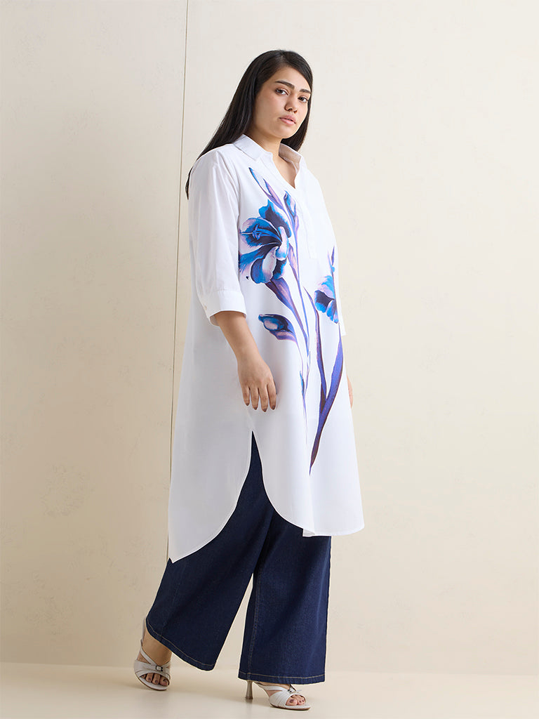 Gia White Floral Pattern Cotton Tunic