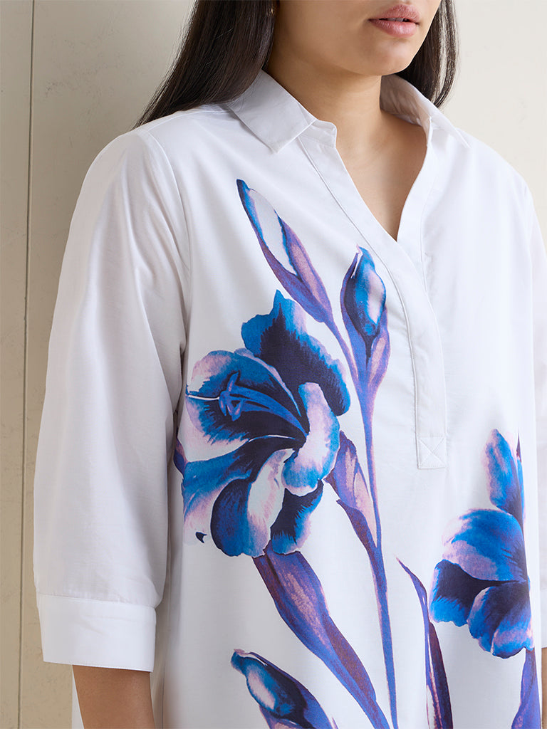 Gia White Floral Pattern Cotton Tunic