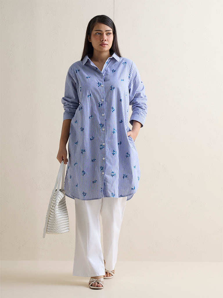 Gia Navy Striped Cotton Tunic