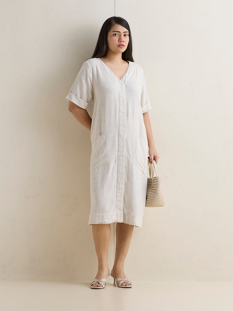 Gia Beige Solid Straight Dress