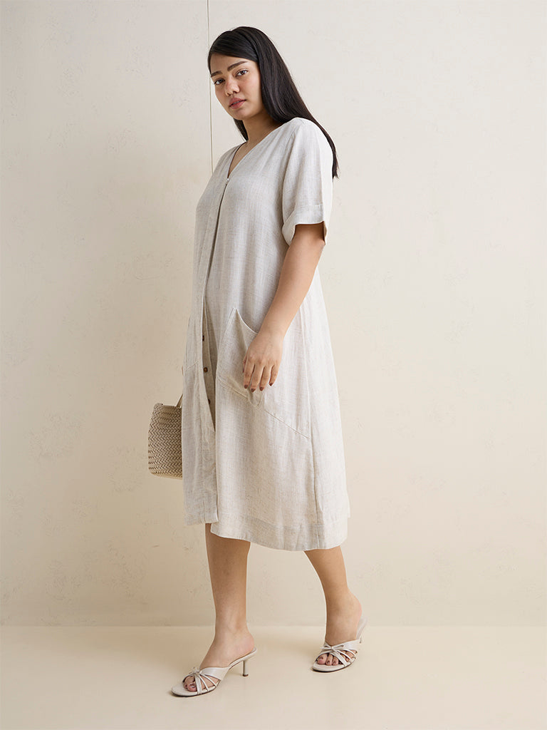 Gia Beige Solid Straight Dress