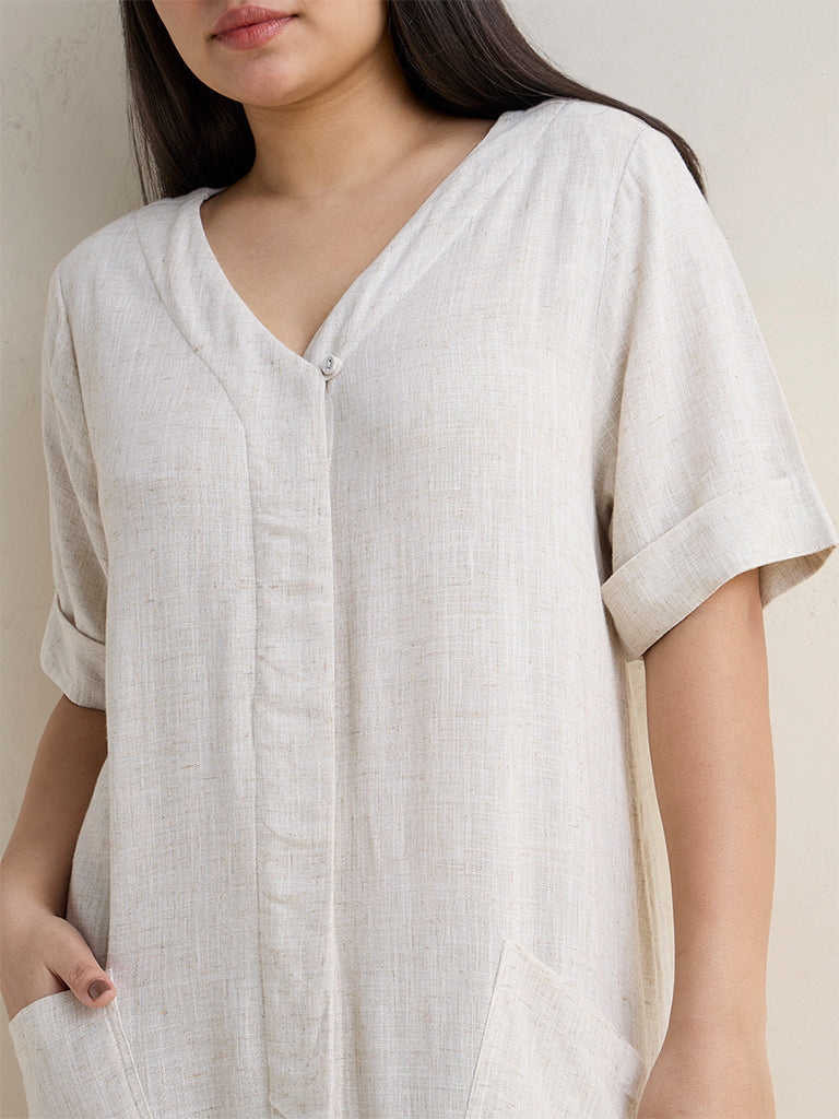 Gia Beige Solid Straight Dress