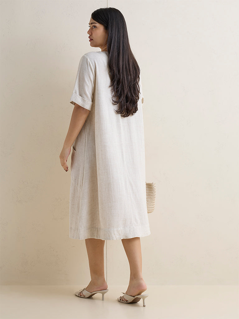 Gia Beige Solid Straight Dress