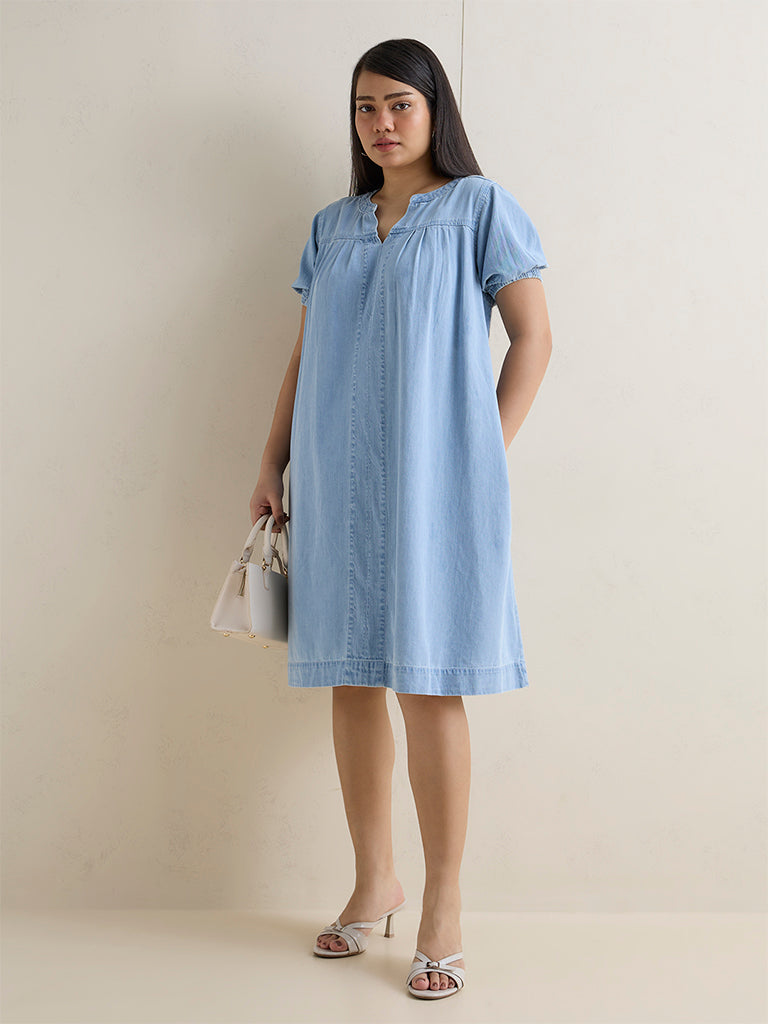 Gia Light Blue Denim A-Line Dress