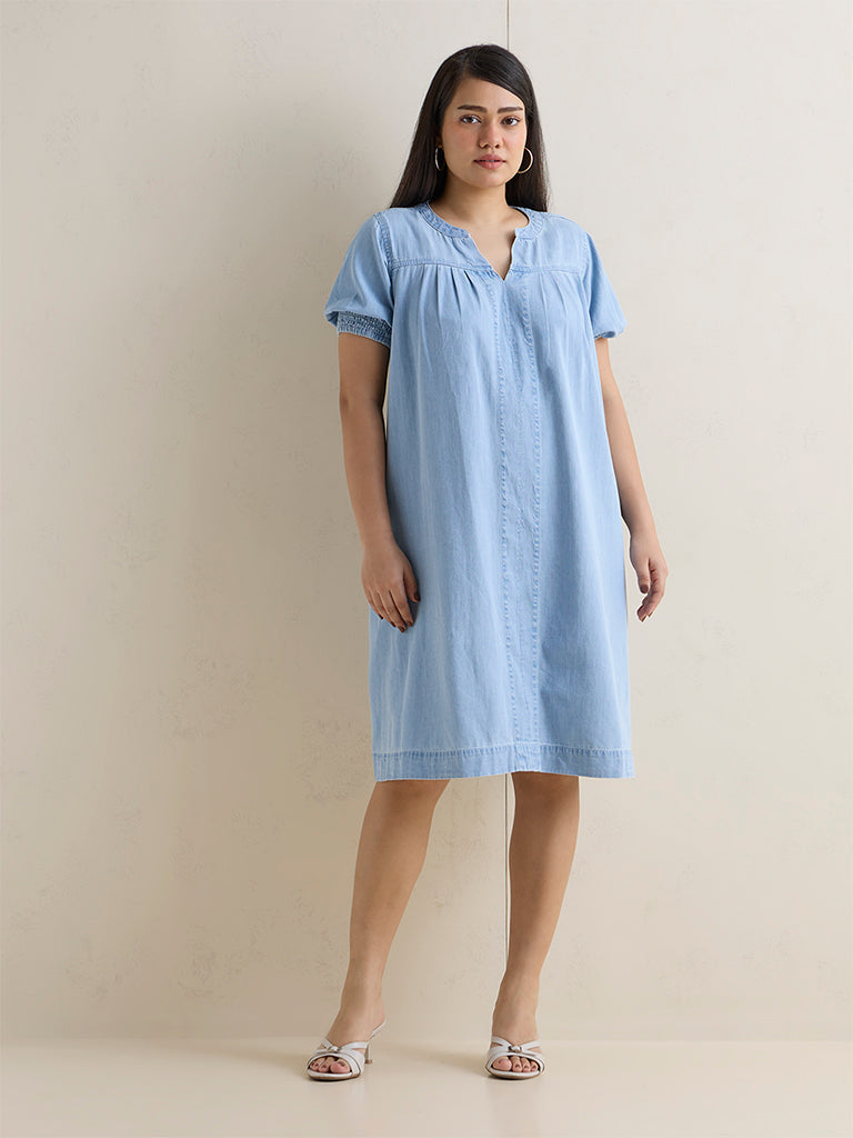 Gia Light Blue Denim A-Line Dress