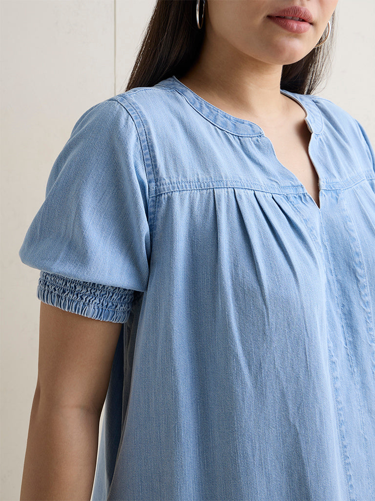 Gia Light Blue Denim A-Line Dress
