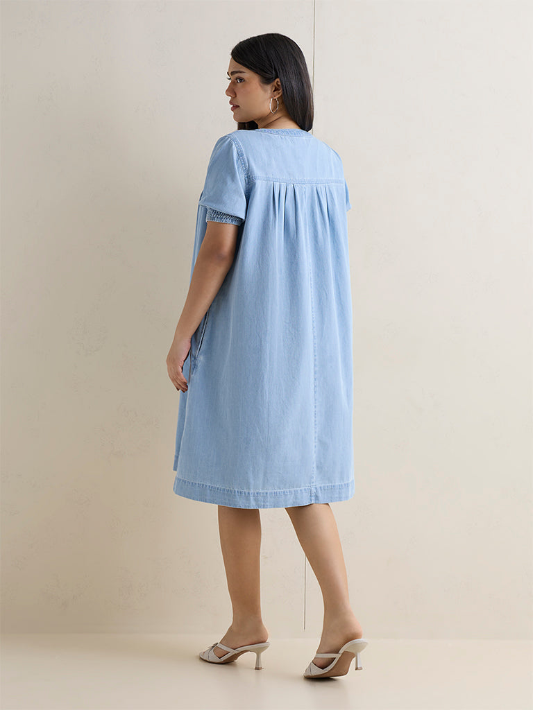 Gia Light Blue Denim A-Line Dress