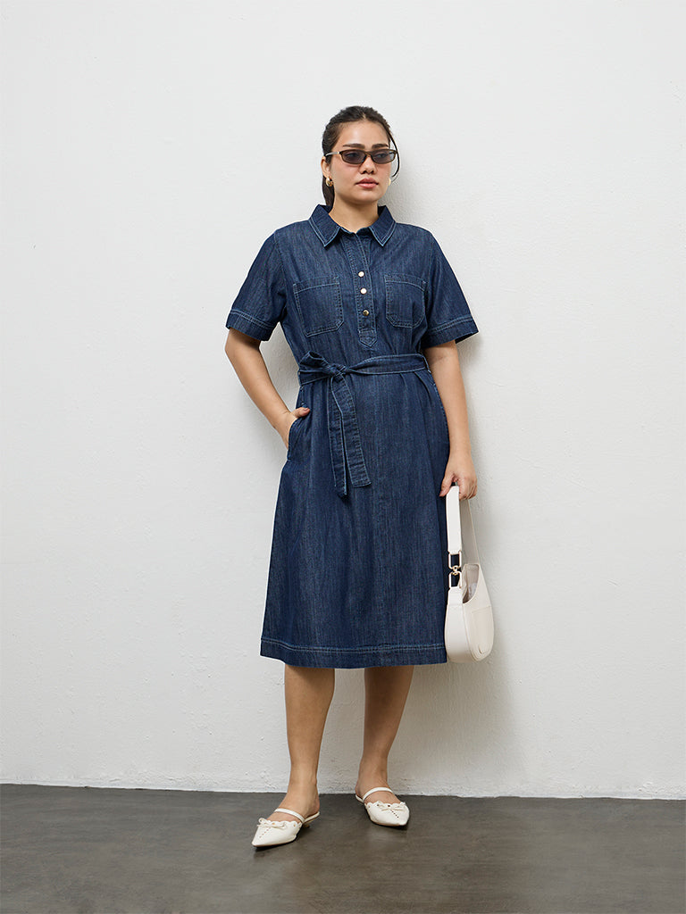Gia Dark Blue Denim A-Line Dress