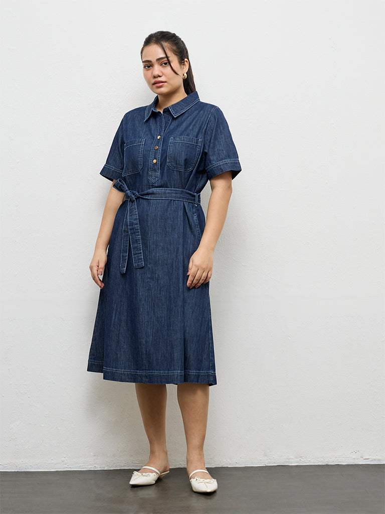 Gia Dark Blue Denim A-Line Dress