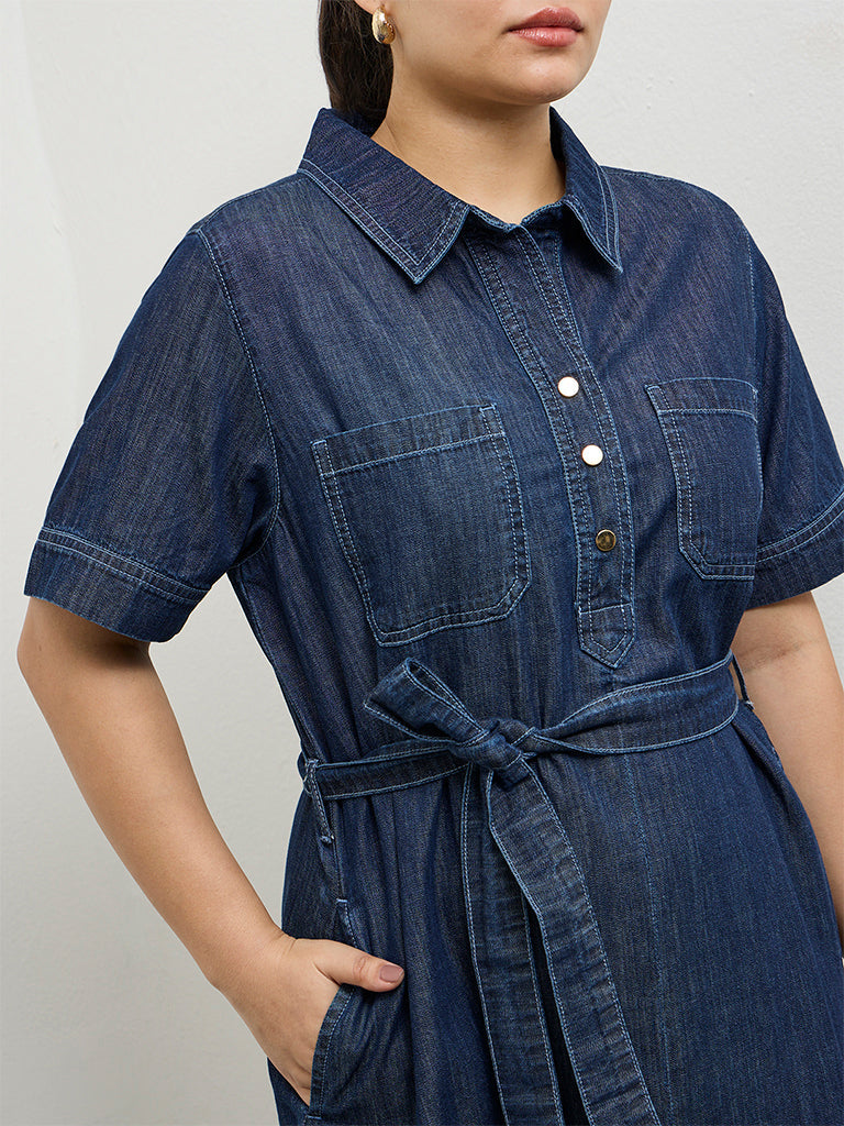 Gia Dark Blue Denim A-Line Dress