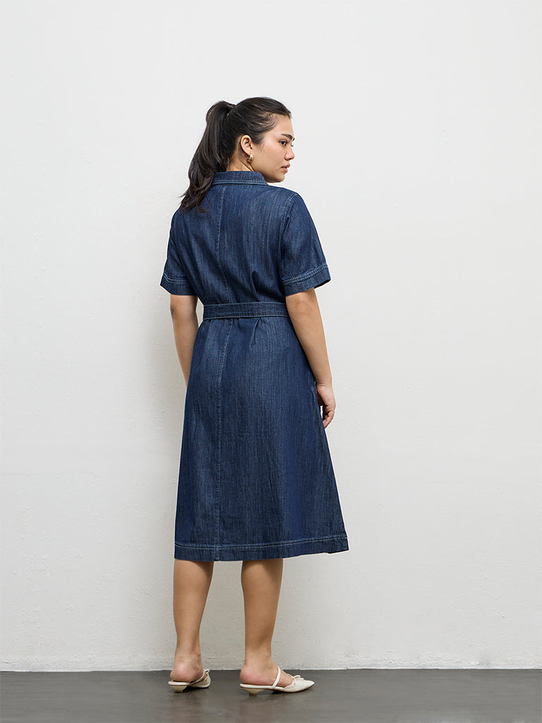 Gia Dark Blue Denim A-Line Dress