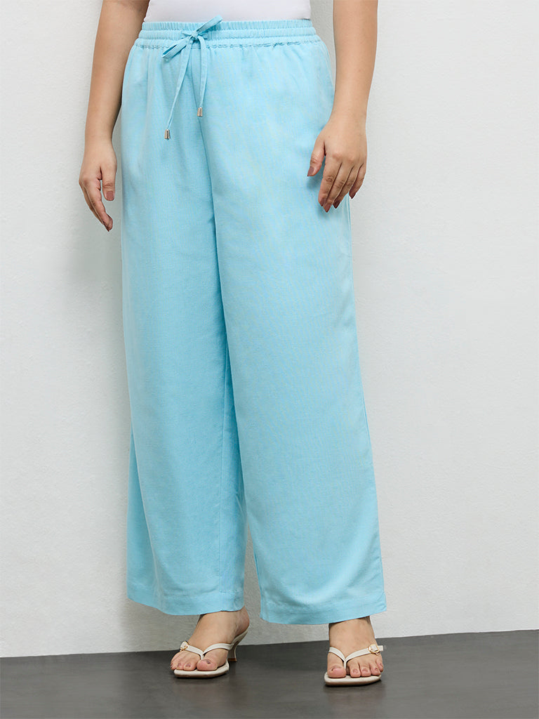 Gia Blue Solid High-Rise Trousers