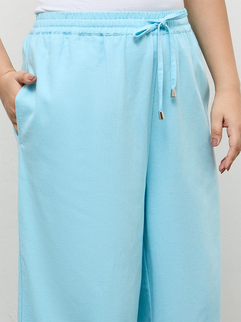 Gia Blue Solid High-Rise Trousers