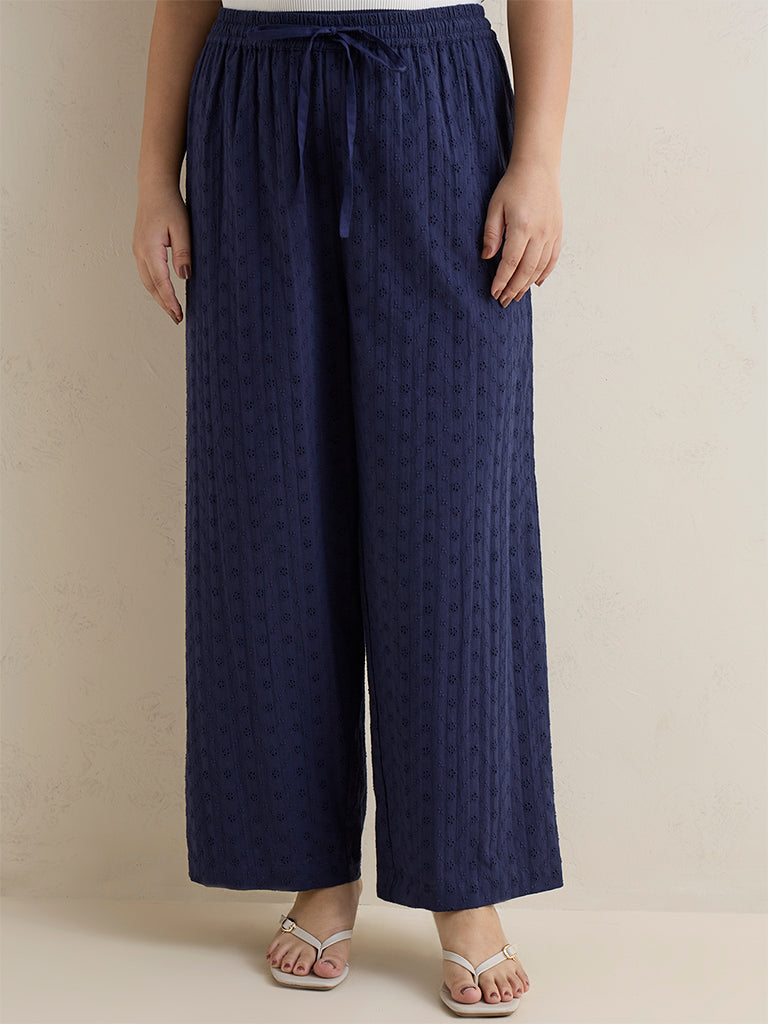Gia Navy Schiffili Design High-Rise Cotton Pants