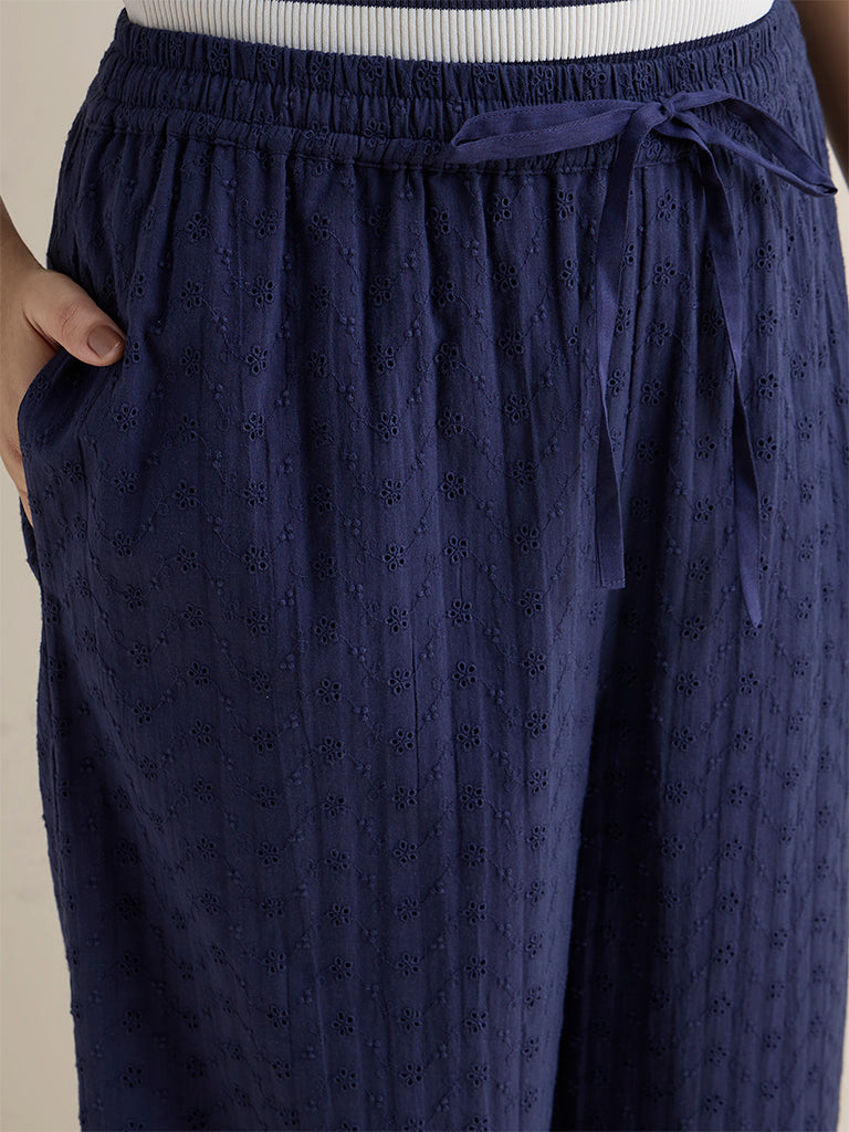 Gia Navy Schiffili Design High-Rise Cotton Pants