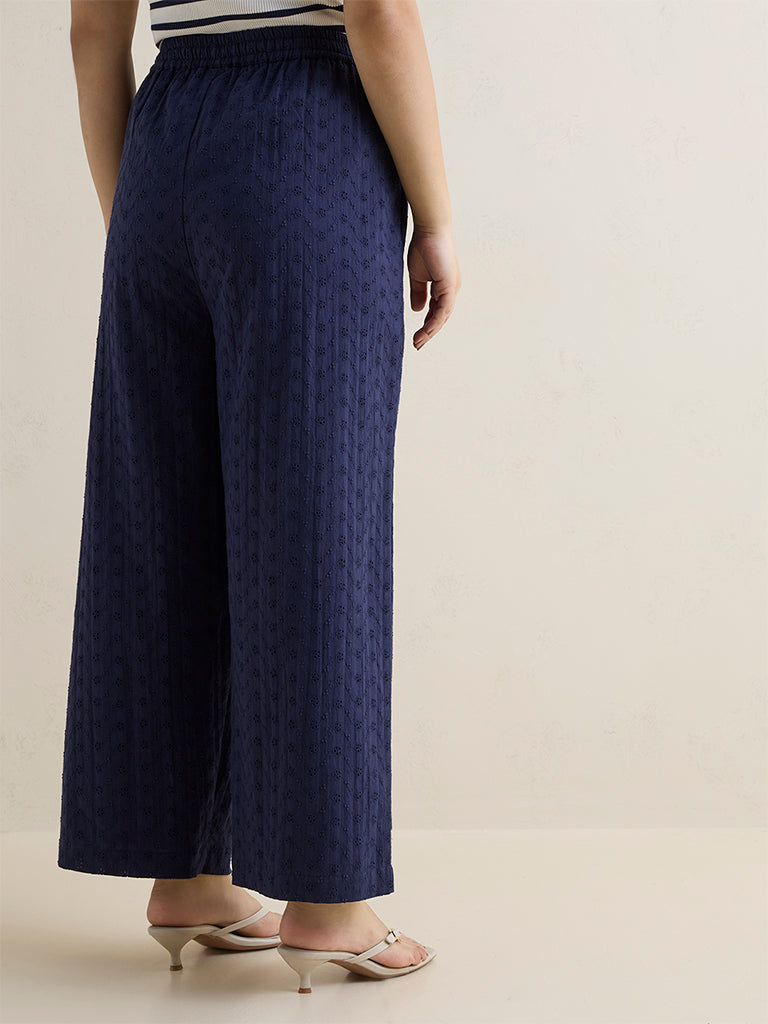 Gia Navy Schiffili Design High-Rise Cotton Pants
