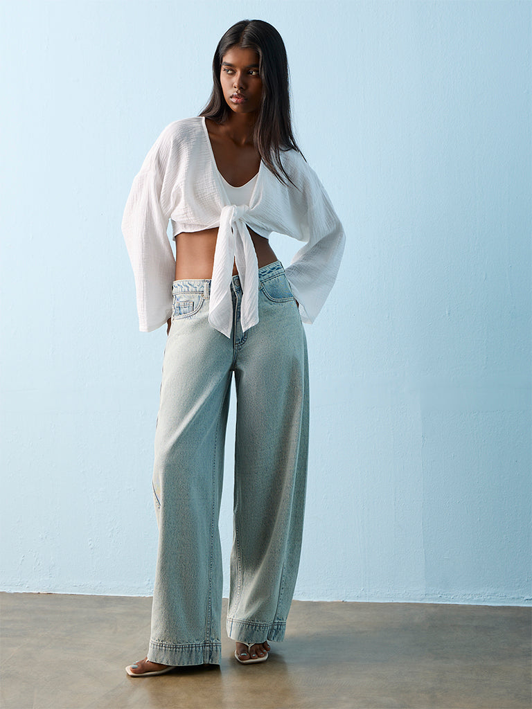 Nuon Off-White Crinkle-Textured Shrug