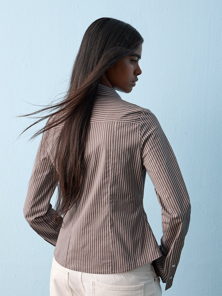 Nuon Brown Striped Shirt