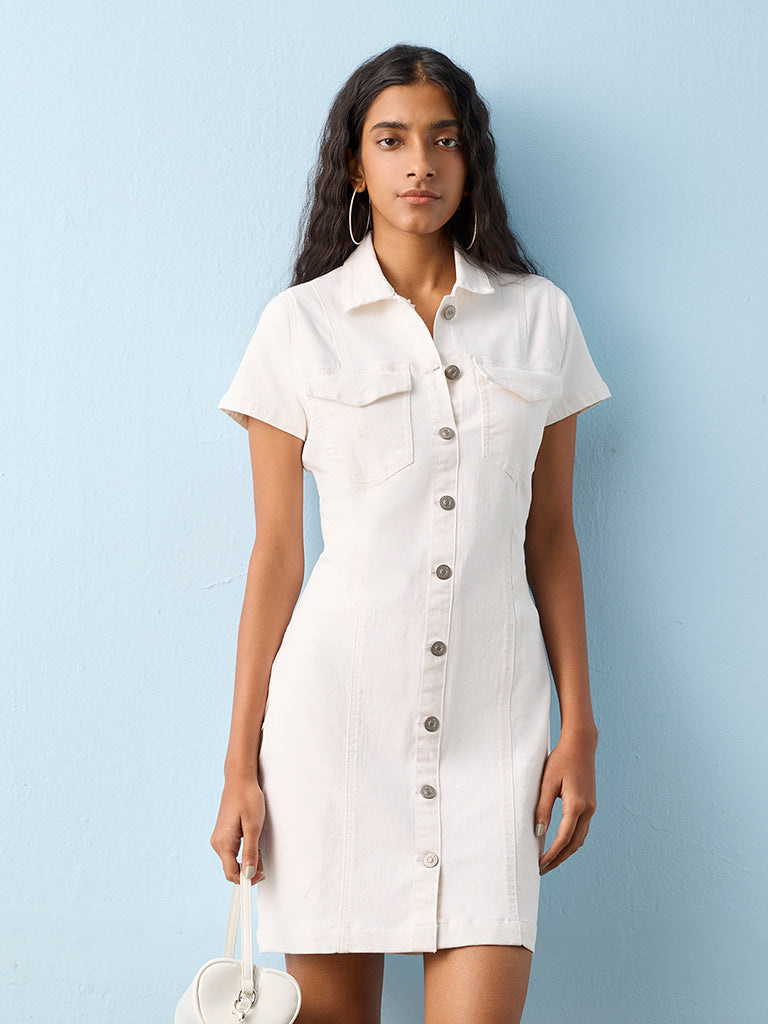 Nuon White Denim Shirt Dress