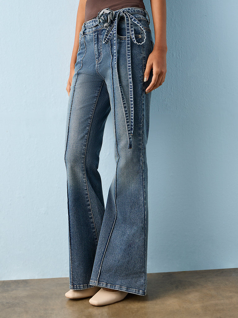 Nuon Blue Faded High-Rise Bootcut Jeans