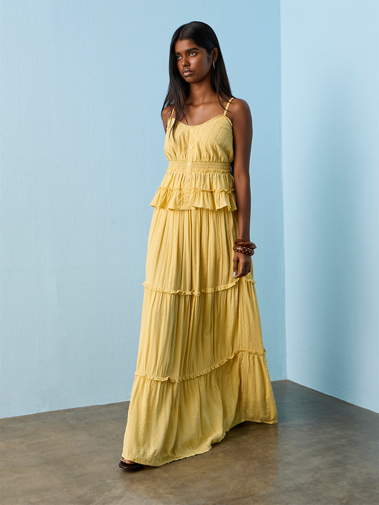 Nuon Yellow High-Rise Tiered Skirt