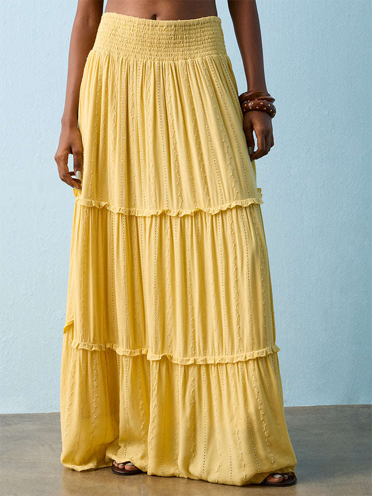Nuon Yellow High-Rise Tiered Skirt