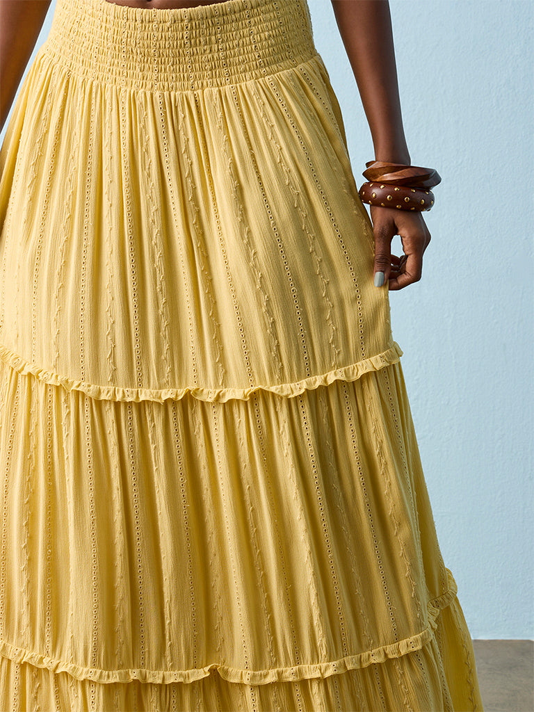 Nuon Yellow High-Rise Tiered Skirt