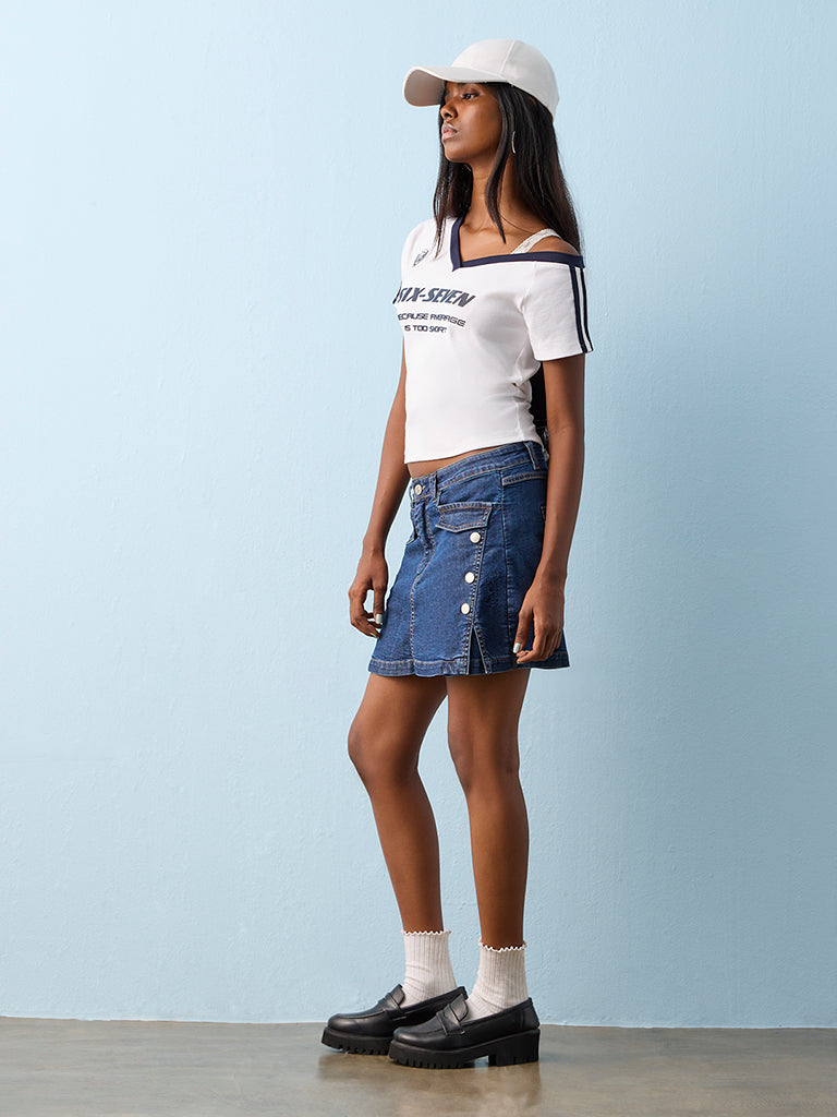 Nuon Dark Blue High-Rise Denim Skorts