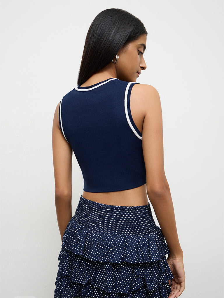 Nuon Navy Contrast-Detailed Top