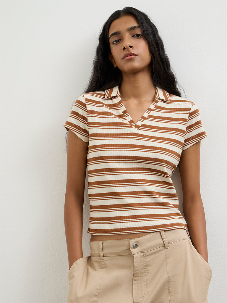 Nuon Off-White Striped Cotton-Blend T-Shirt