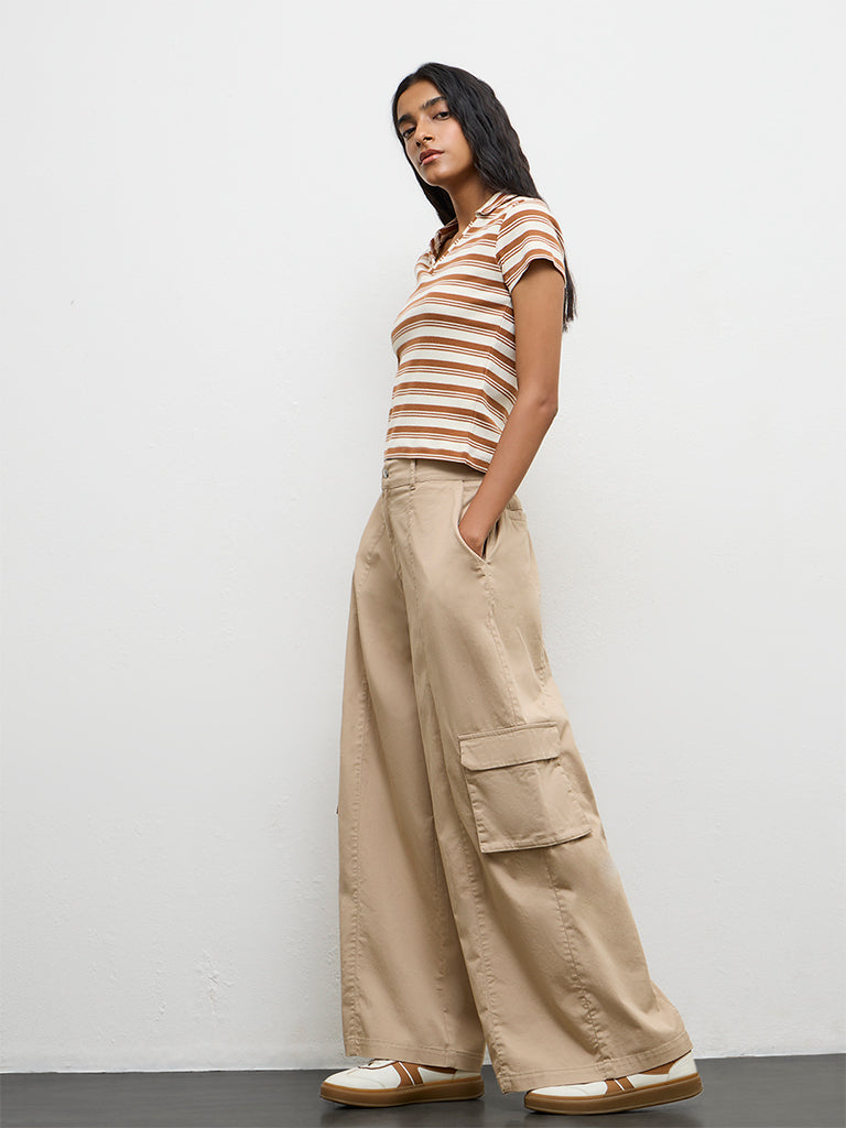 Nuon Off-White Striped Cotton-Blend T-Shirt