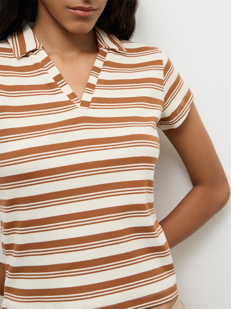 Nuon Off-White Striped Cotton-Blend T-Shirt