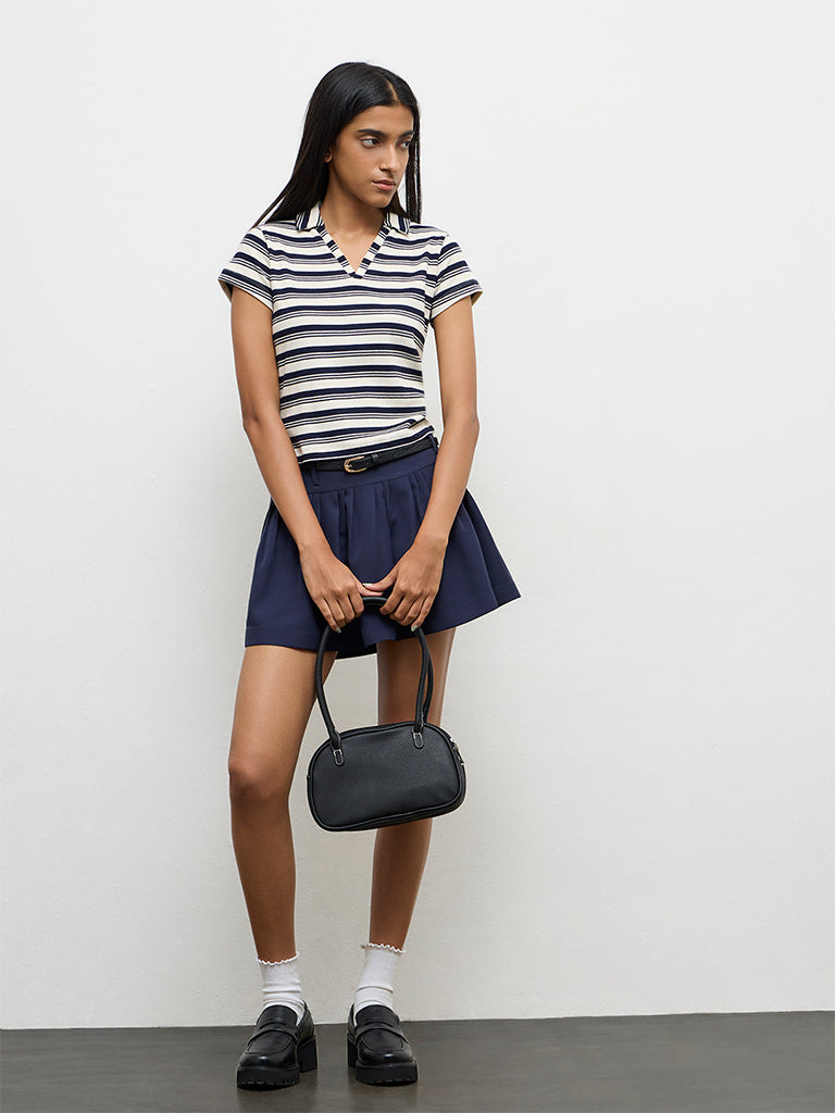 Nuon Navy Striped Cotton-Blend T-Shirt