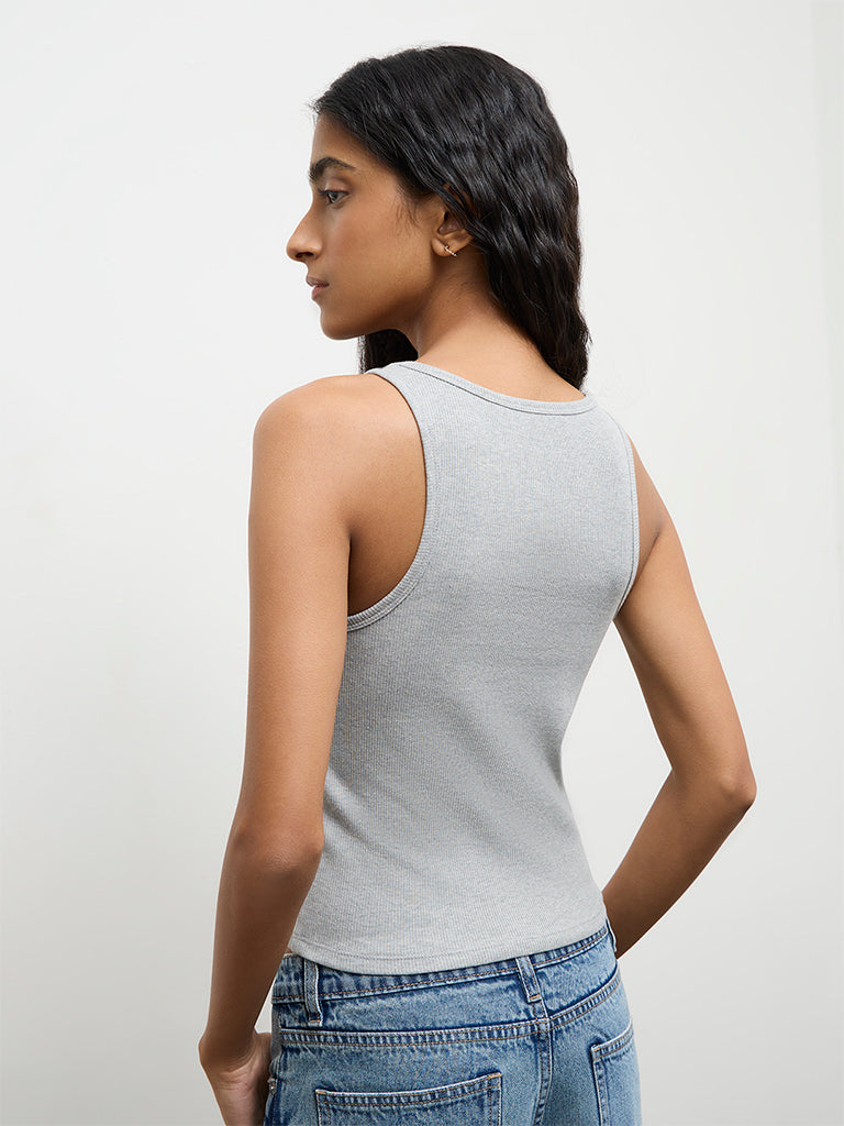 Nuon Grey Ribbed Cotton Tank Top