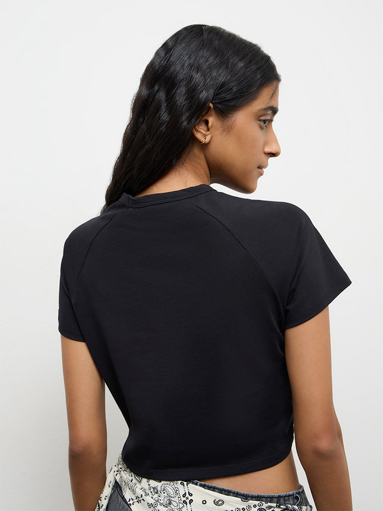 Nuon Black Text Printed Cotton T-Shirt