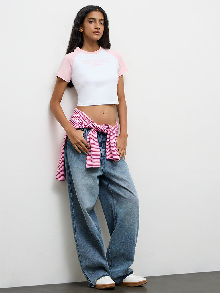 Nuon White Text-Printed Cotton T-Shirt