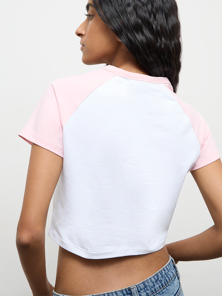Nuon White Text-Printed Cotton T-Shirt