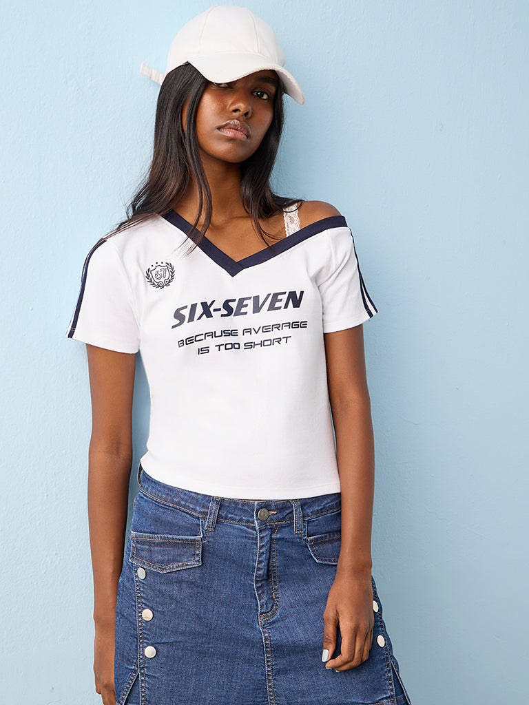 Nuon White Typographic Cotton-Blend T-Shirt