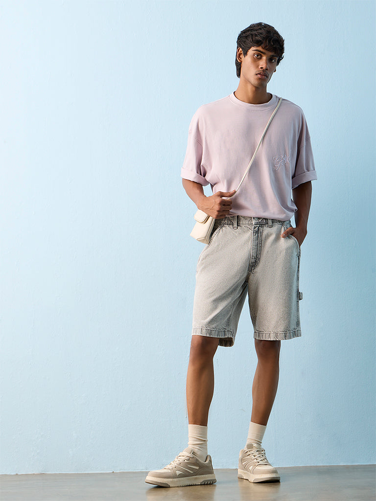 Nuon Grey Relaxed-Fit Mid-Rise Denim Carpenter Shorts