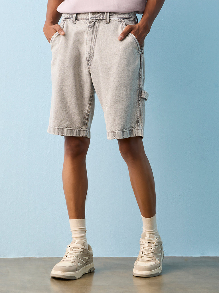 Nuon Grey Relaxed-Fit Mid-Rise Denim Carpenter Shorts